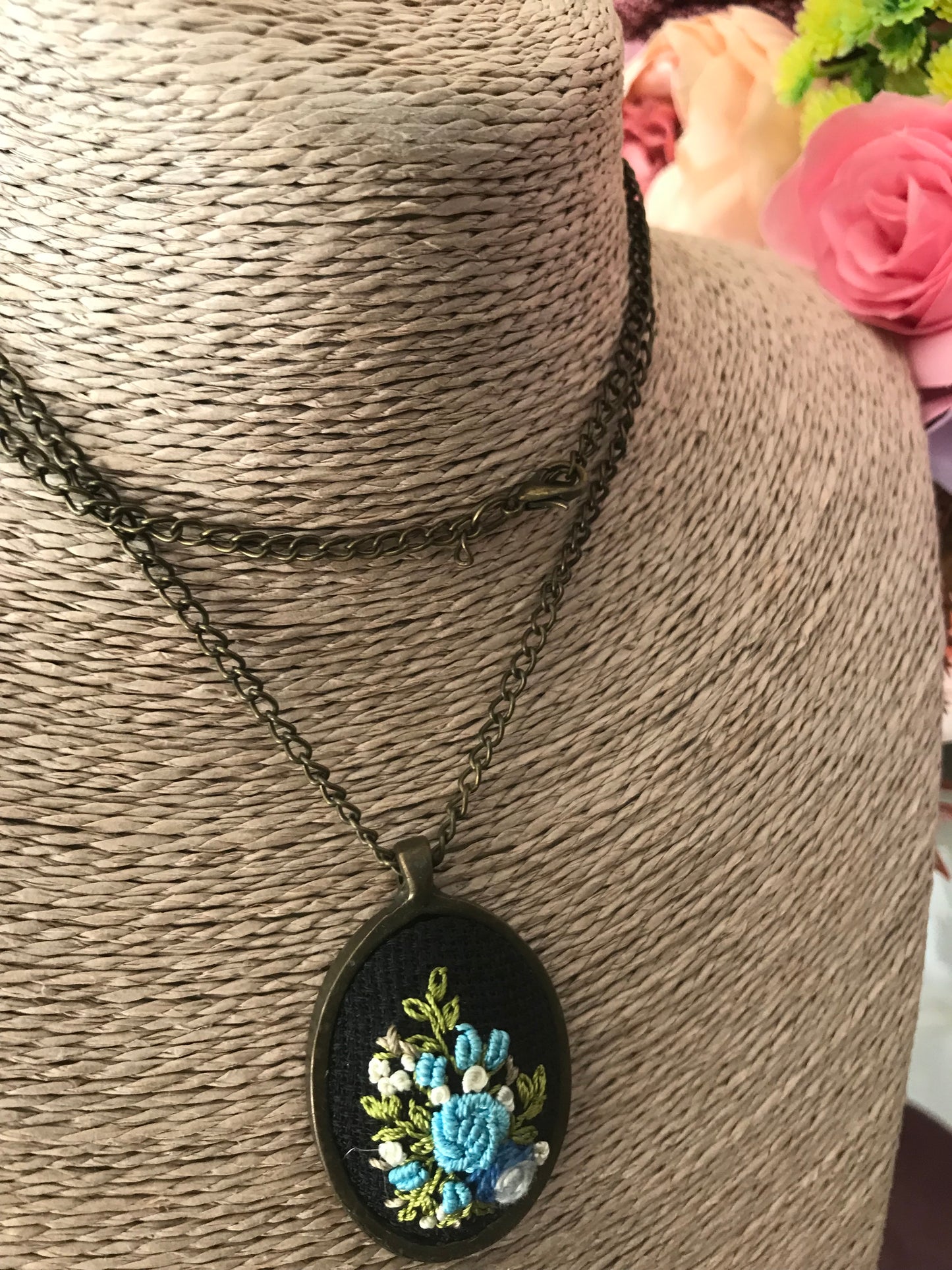 Handmade Blue Flowers Necklace