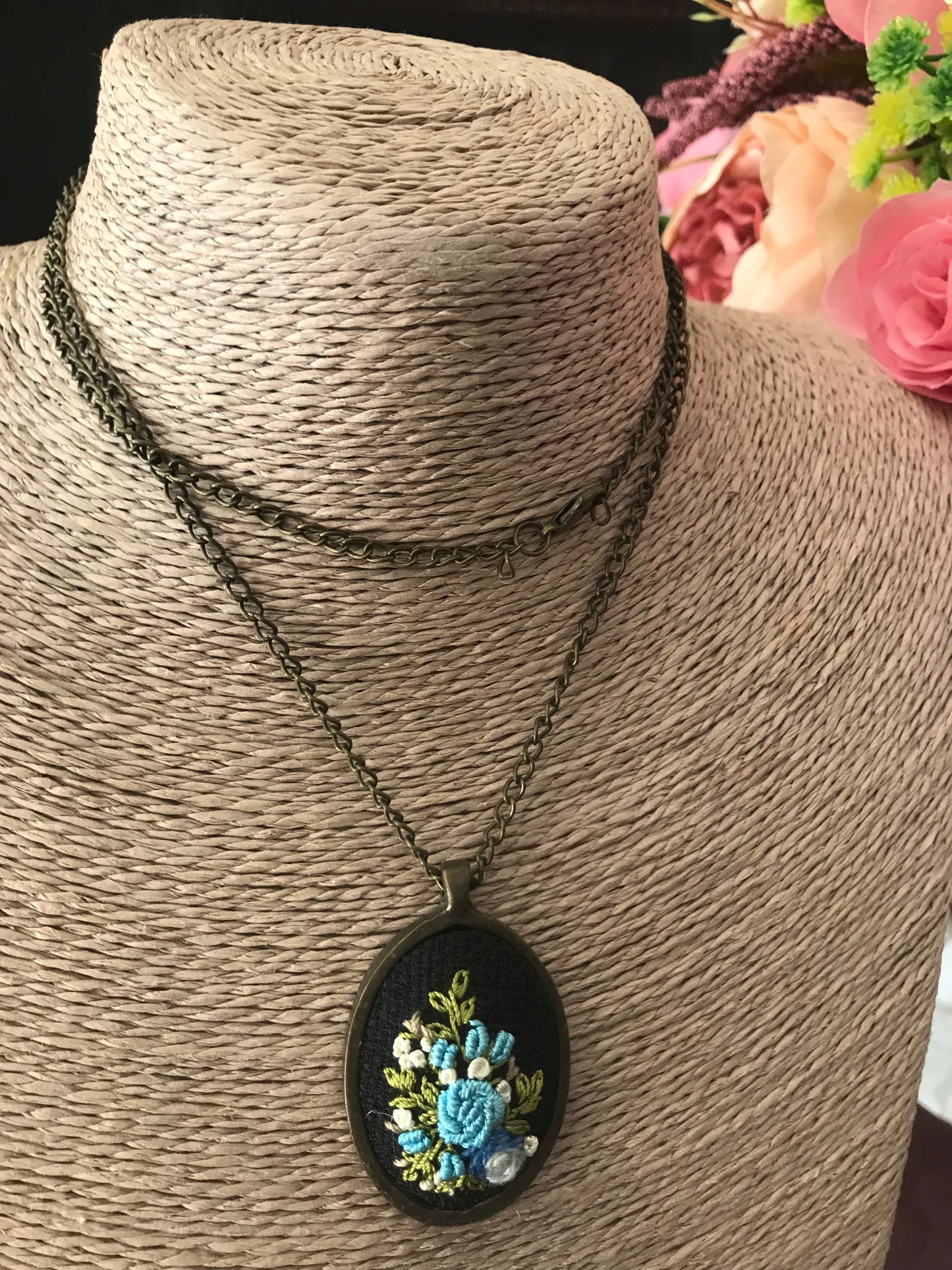 Handmade Blue Flowers Necklace